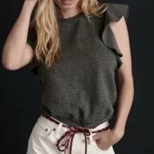 Anthropologie Gray Leopard Print Ruffle Blouse